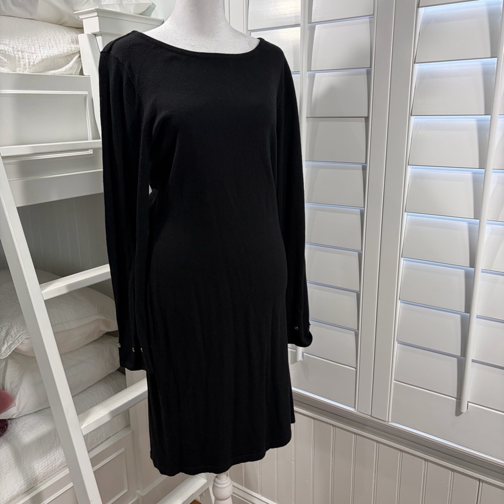 Adrienne Vittadini Classic Black Long Sleeve  Knit Dress (L)